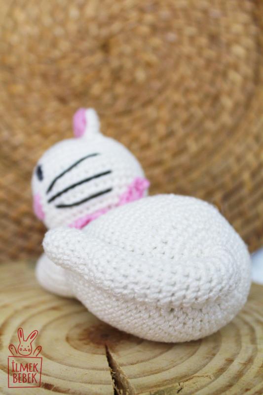 İlmek Bebek Amigurumi El Örgüsü Oyuncak Kedi Uykucu Beyaz